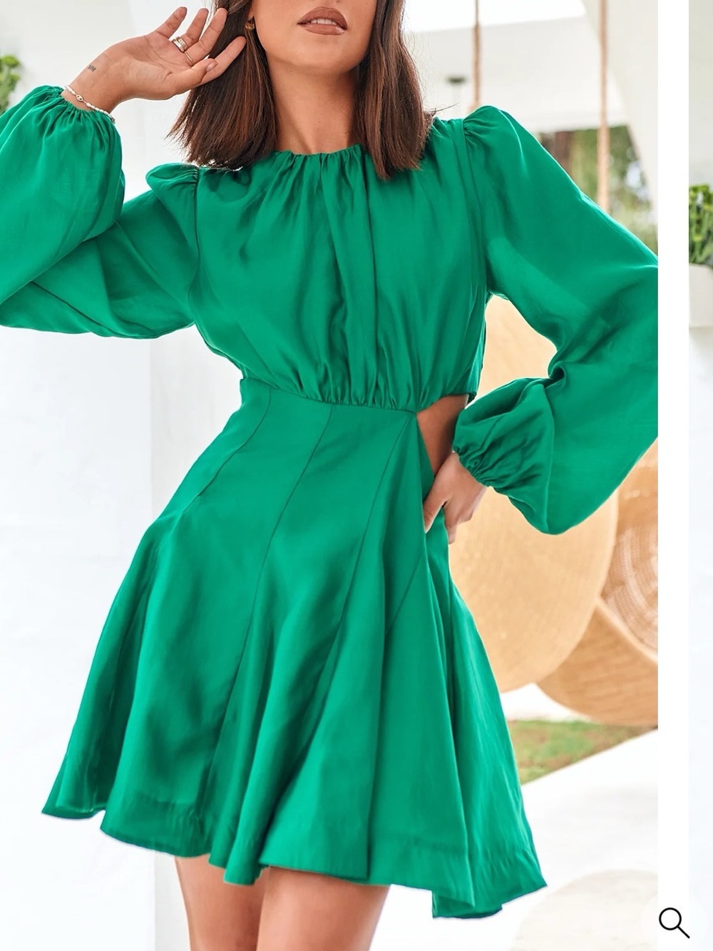 Petal & Pup Emerald Green Long-Sleeve Cutout Mini Dress